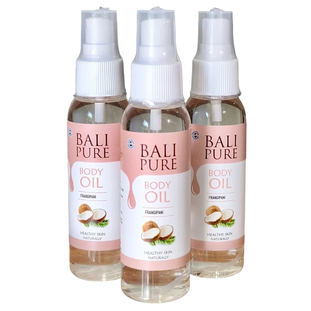 Three spray bottles of Bali Pure Frangipani Body Oil 100ml spray bottles