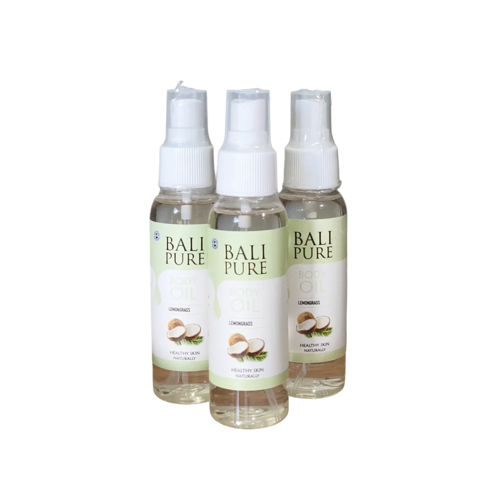Three spray bottles of Bali Pure Lemongrass Body Oil 100ml spray bottles