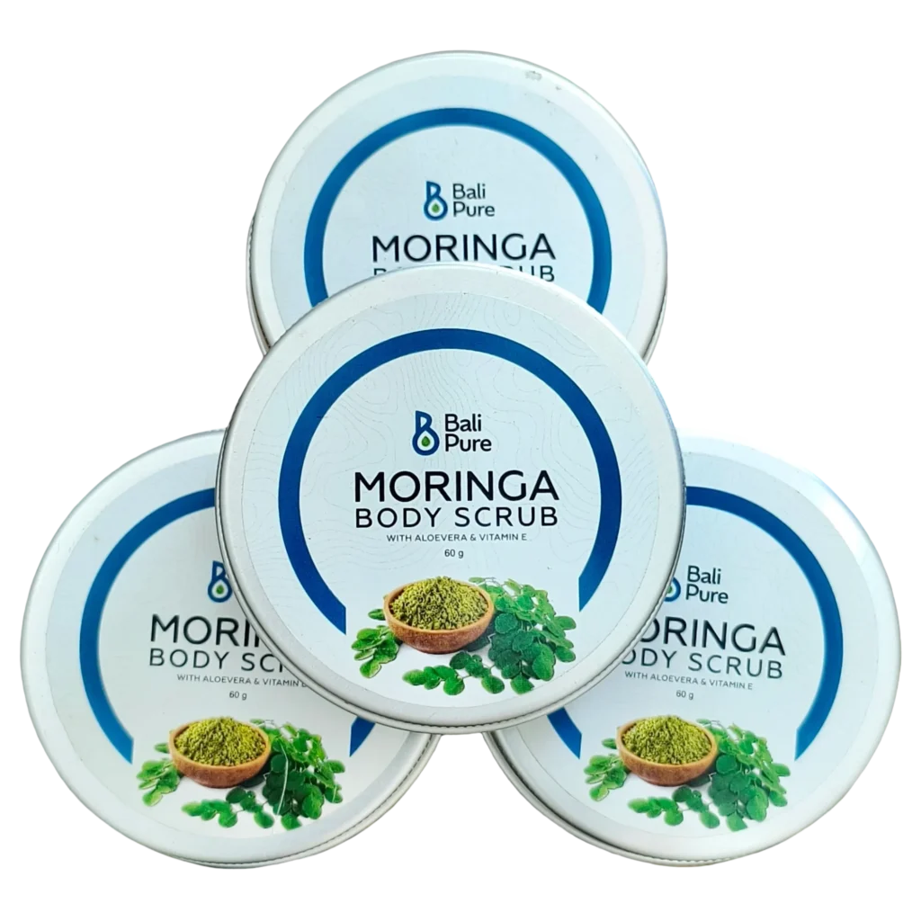 Four 60g doses of Bali Pure Moringa Body Scrub with Aloevera & Vitamin E