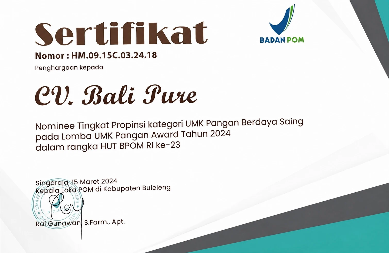 Bali Pure UMK Pangan Award 2024
