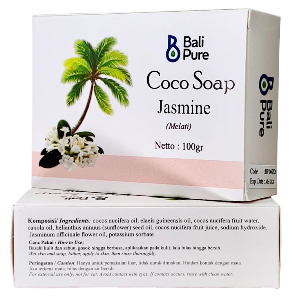 Bali Pure Cocoa Soap Jasmine 100g on top of another soap