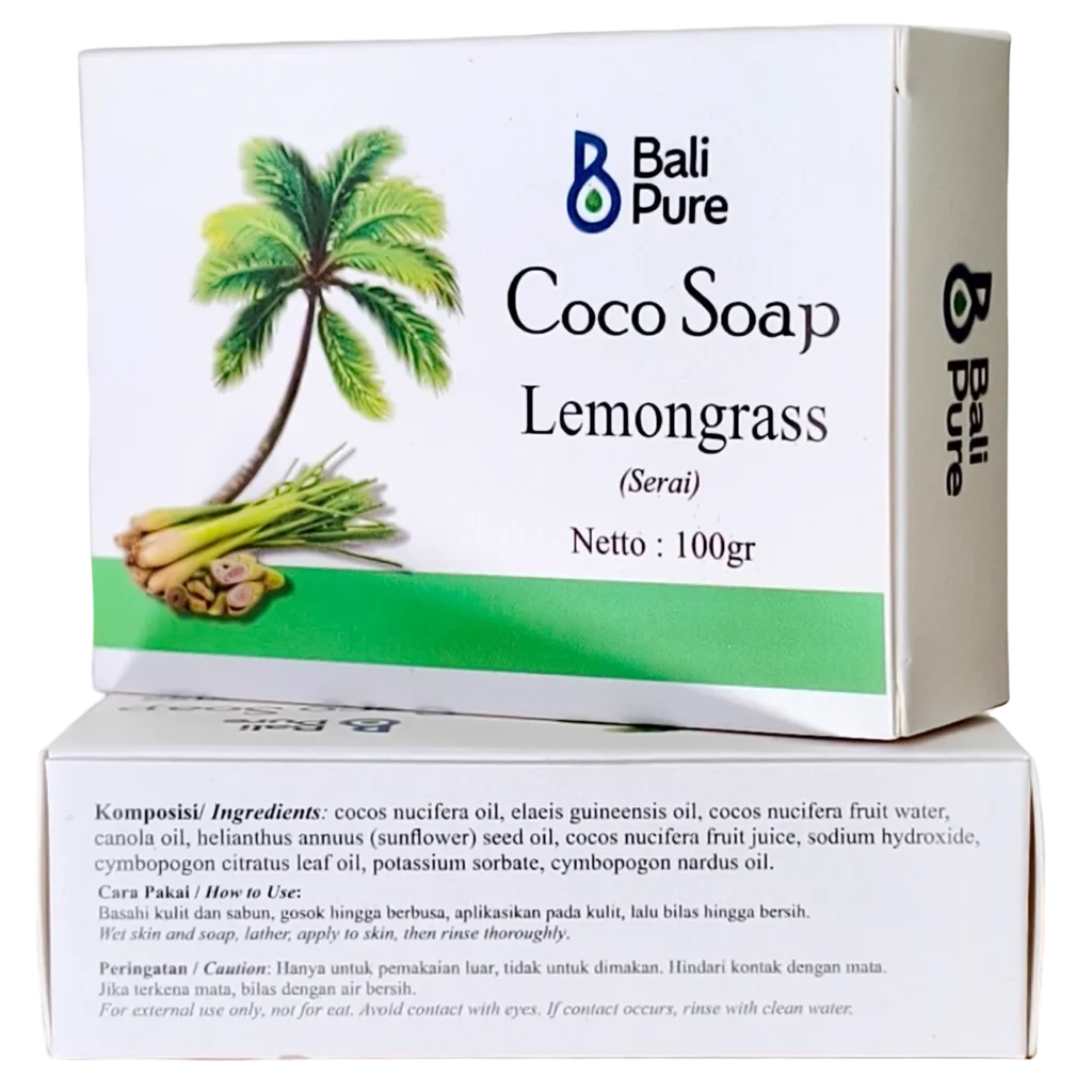 Bali Pure Cocoa Soap Lemongrass 100g on top of another soap