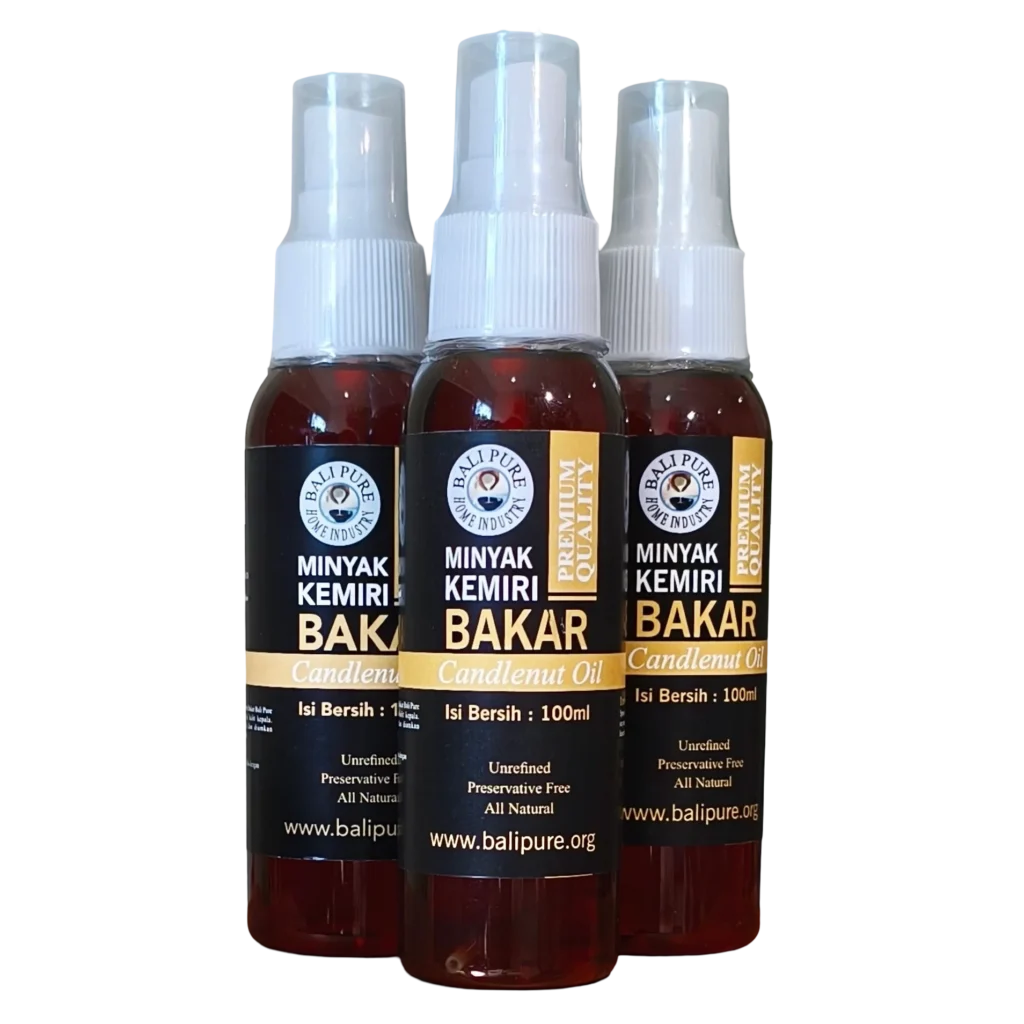 Three 100ml spray bottles of Bali Pure Roasted Candlenut Oil