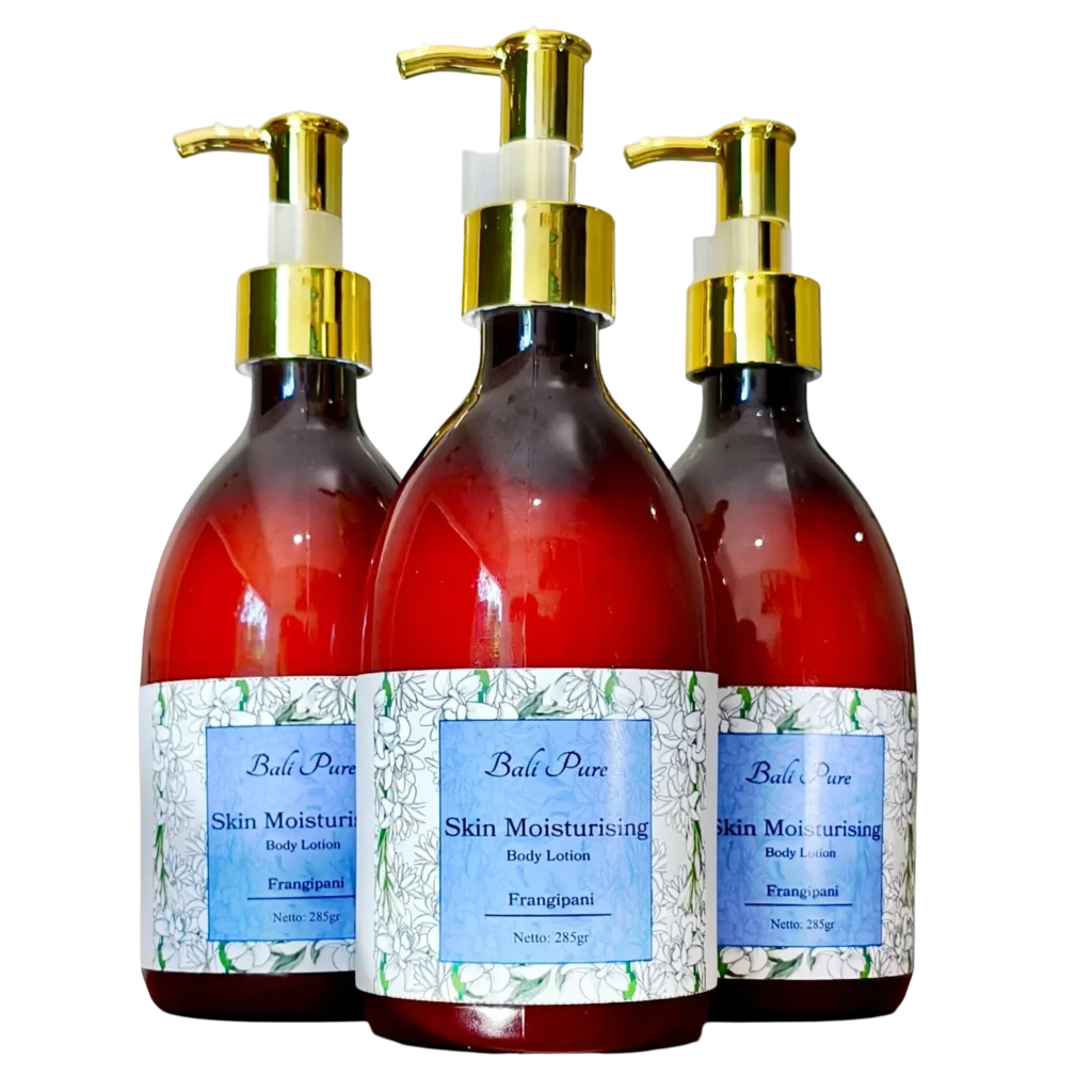 Three 285g dispensers of Bali Pure Skin Moisturizing Body Lotion Frangipani