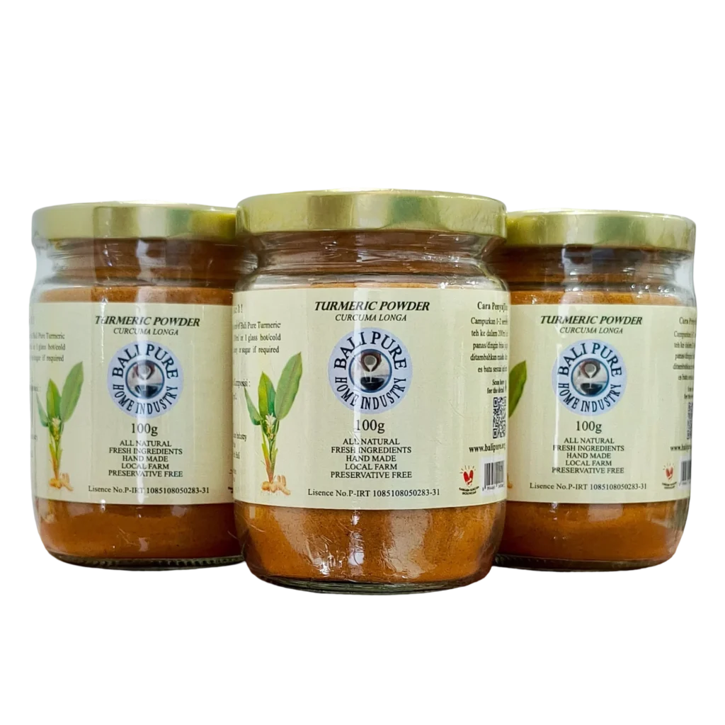 Three 100g jars of Bali Pure Turmeric Powder