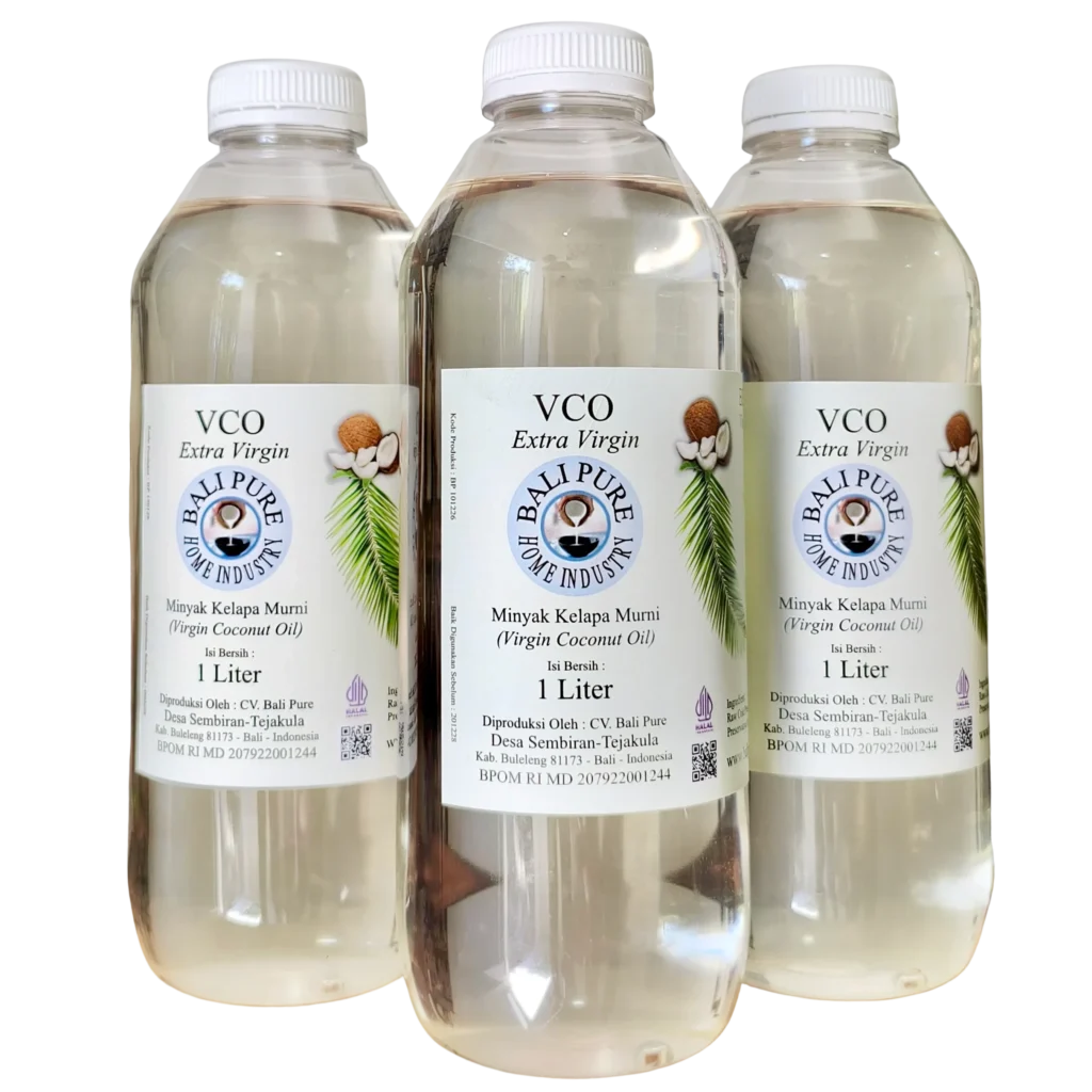 Three 1l bottles of Bali Pure Virgin Coconut Oil