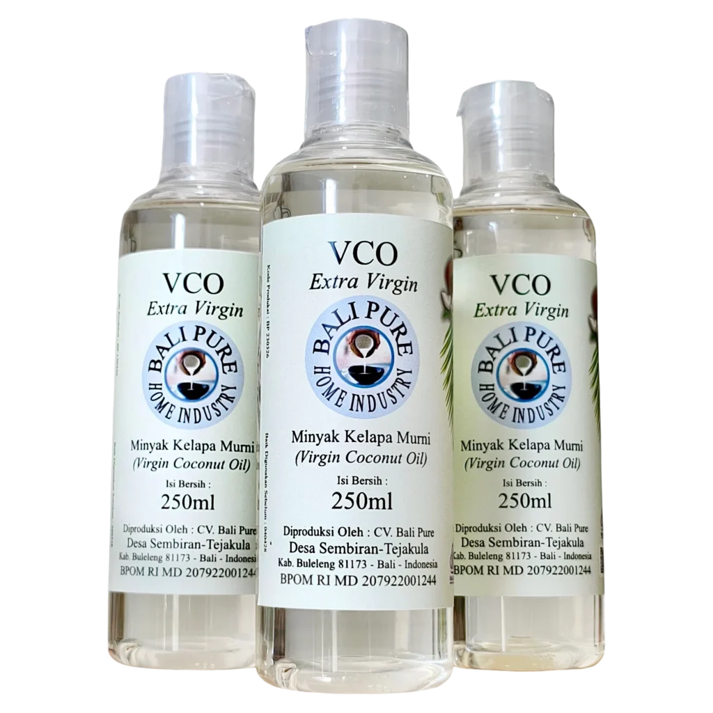 Three 250ml bottles of Bali Pure Virgin Coconut Oil